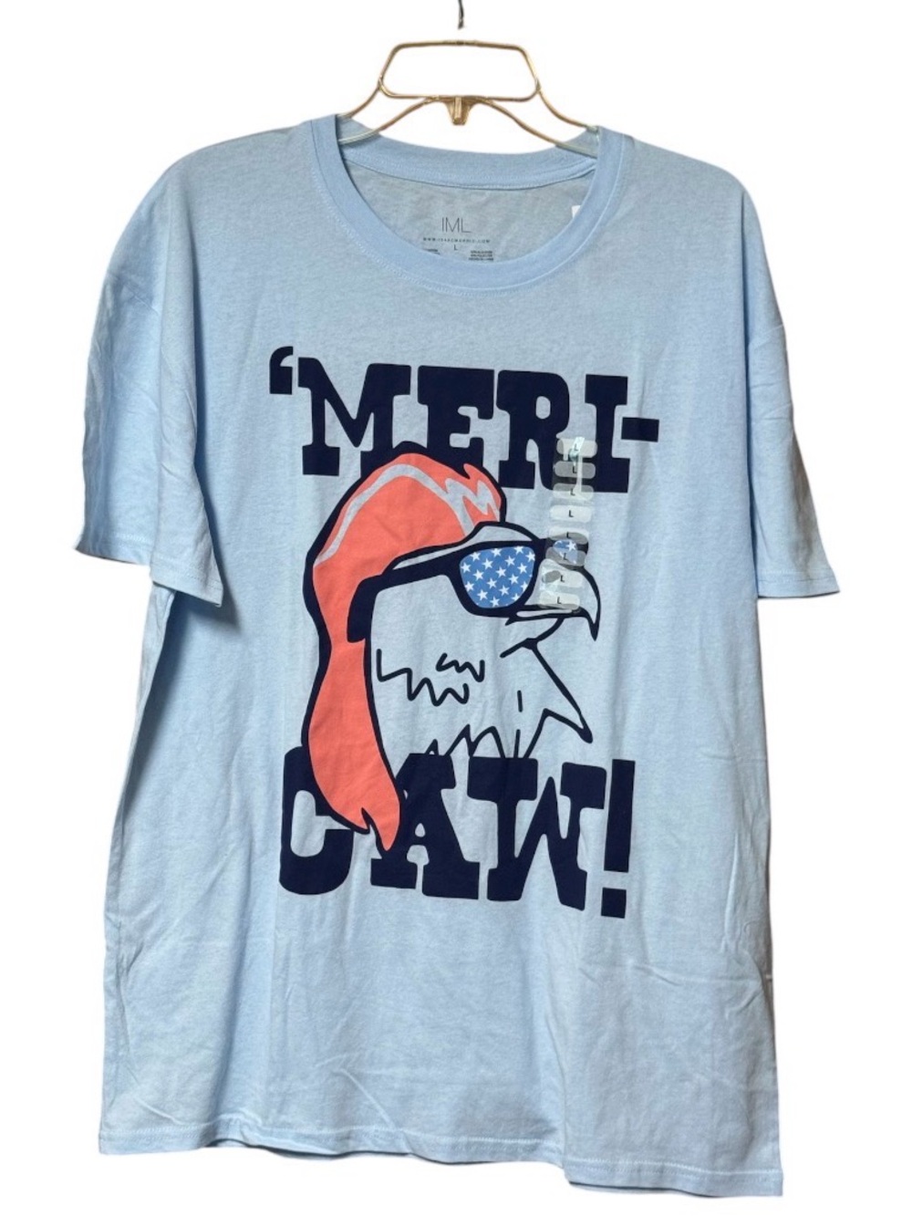 NWT IML Meri-Caw! Graphic Tee Eagle with USA Flag Glasses SZ L